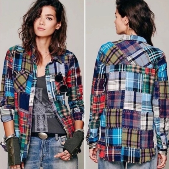 We The Free // Rare Patchwork Crochet Flannel - Picture 1 of 11